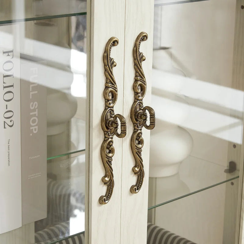 Vitrine en verre éclairée avec étagères en verre réglables, 2 portes et 1 tiroir, Vitrine à vin en verre