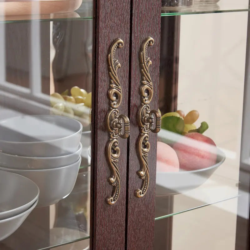 Vitrine en verre éclairée avec étagères en verre réglables, 2 portes et 1 tiroir, Vitrine à vin en verre