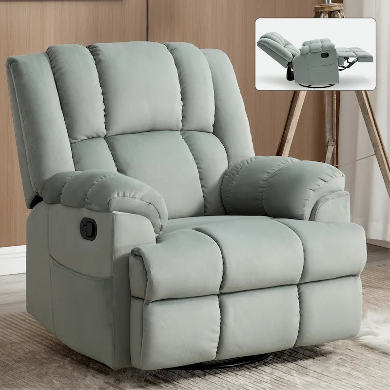 Fauteuil inclinable, pivotant et berçant surdimensionné, Repose-pieds, Poches, Manuel