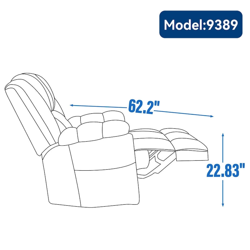 Fauteuil inclinable, pivotant et berçant surdimensionné, Repose-pieds, Poches, Manuel