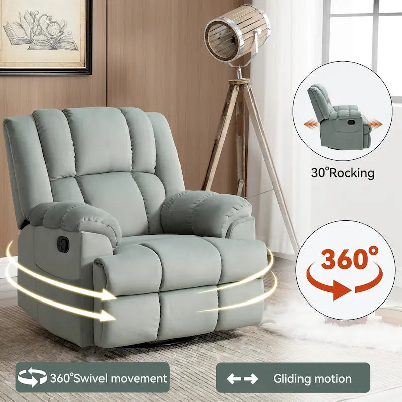 Fauteuil inclinable, pivotant et berçant surdimensionné, Repose-pieds, Poches, Manuel