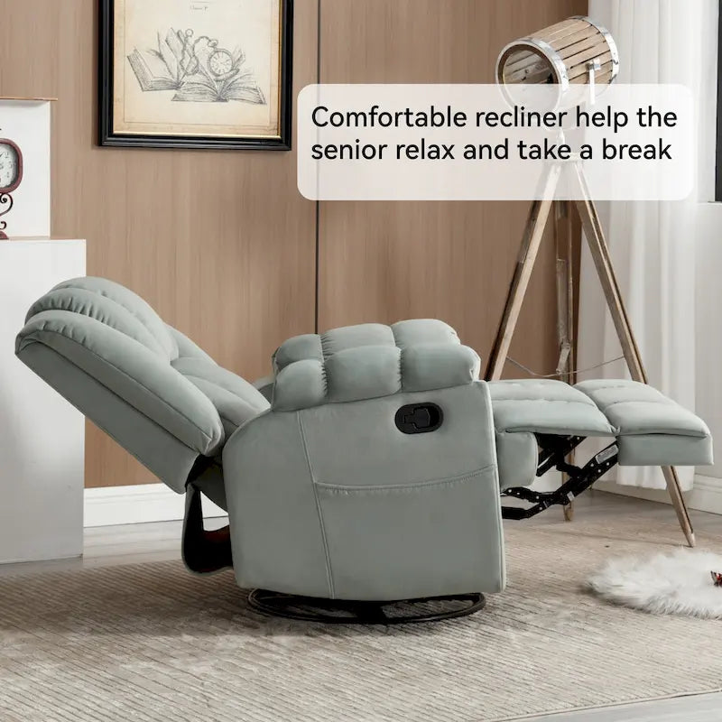 Fauteuil inclinable, pivotant et berçant surdimensionné, Repose-pieds, Poches, Manuel