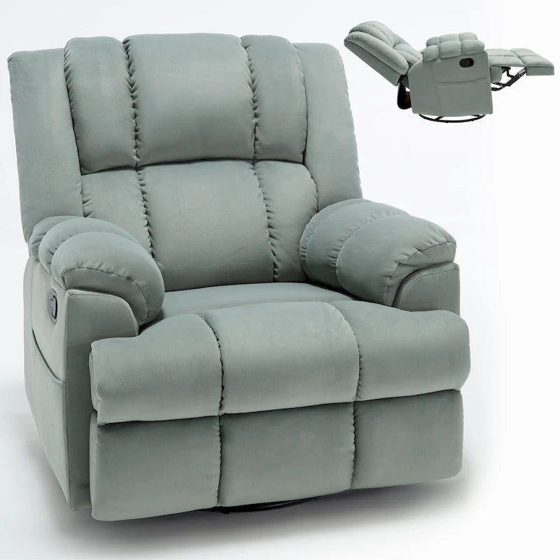 Fauteuil inclinable, pivotant et berçant surdimensionné, Repose-pieds, Poches, Manuel
