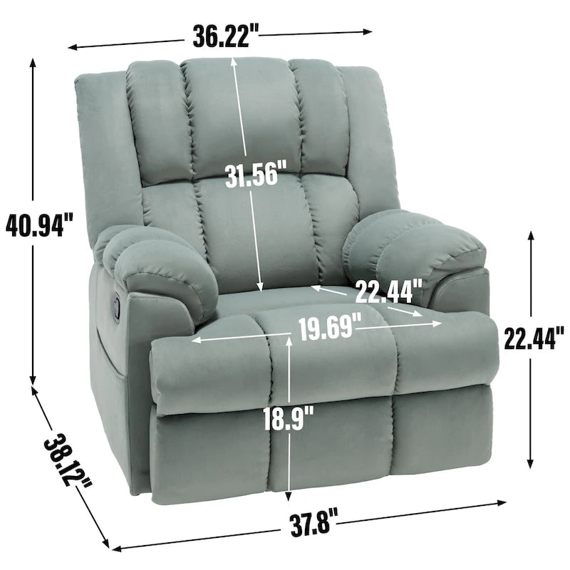 Fauteuil inclinable, pivotant et berçant surdimensionné, Repose-pieds, Poches, Manuel