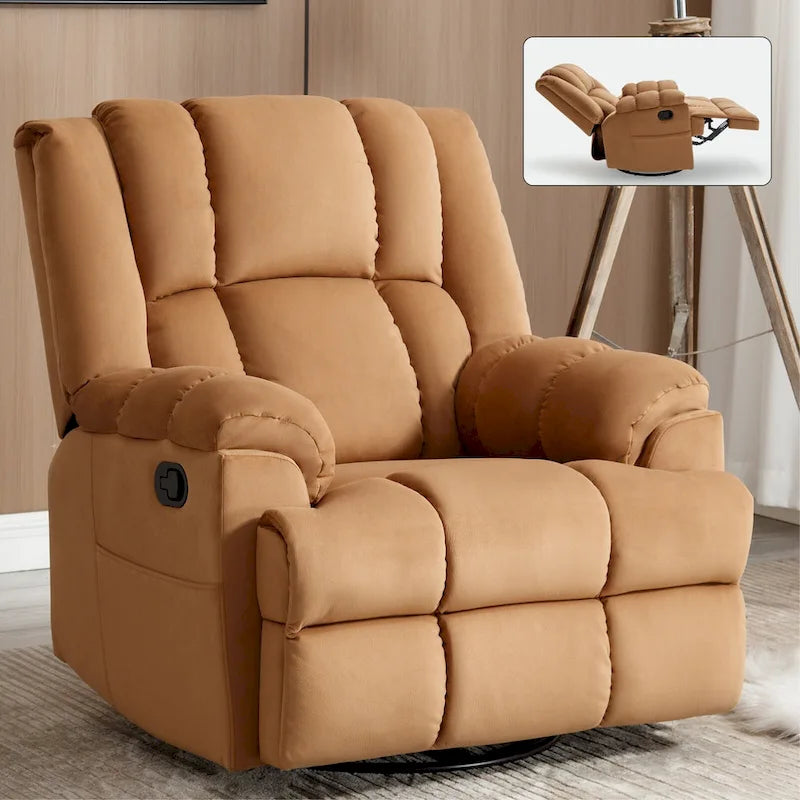 Fauteuil inclinable, pivotant et berçant surdimensionné, Repose-pieds, Poches, Manuel
