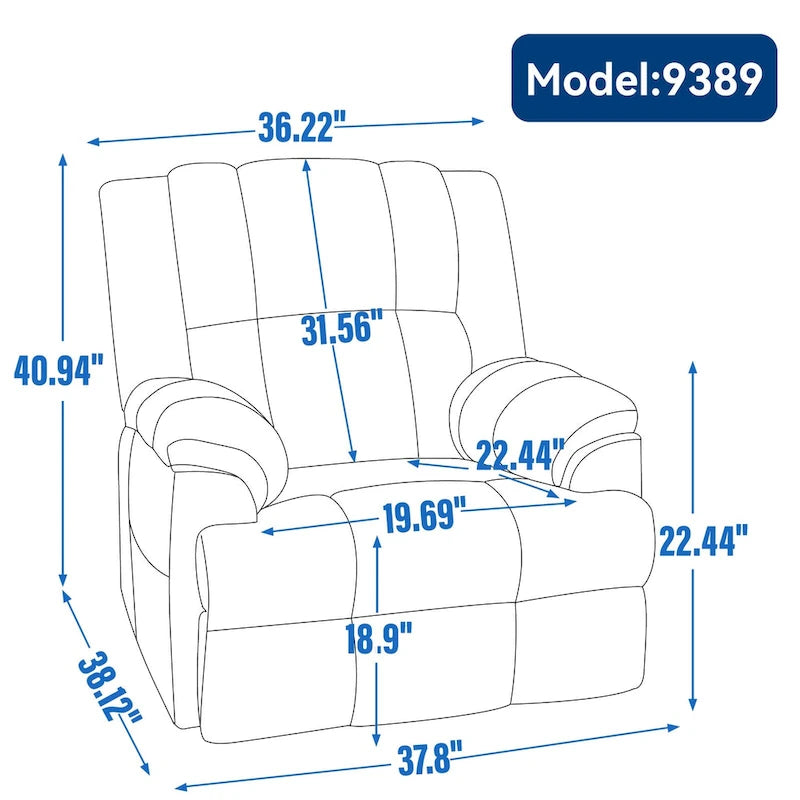 Fauteuil inclinable, pivotant et berçant surdimensionné, Repose-pieds, Poches, Manuel