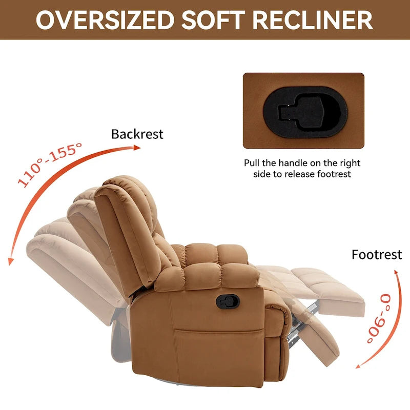 Fauteuil inclinable, pivotant et berçant surdimensionné, Repose-pieds, Poches, Manuel