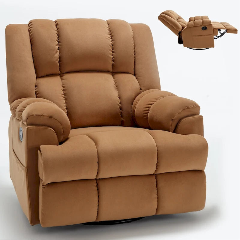 Fauteuil inclinable, pivotant et berçant surdimensionné, Repose-pieds, Poches, Manuel