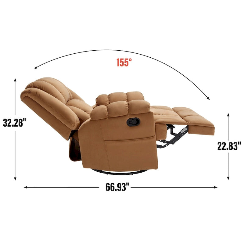 Fauteuil inclinable, pivotant et berçant surdimensionné, Repose-pieds, Poches, Manuel