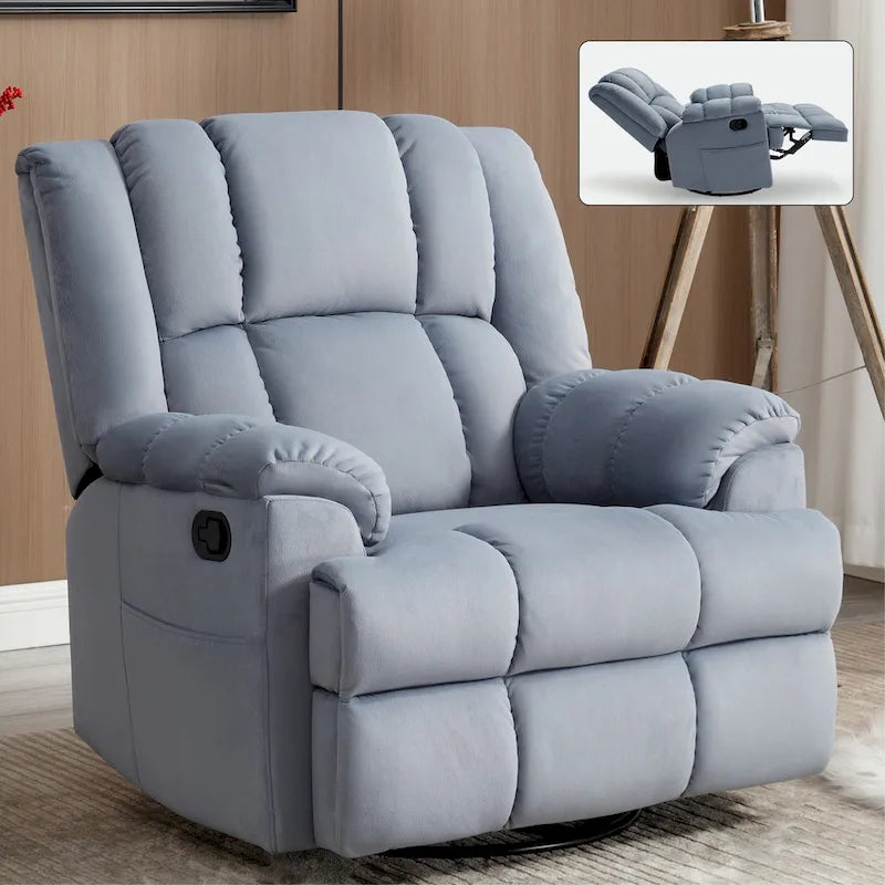 Fauteuil inclinable, pivotant et berçant surdimensionné, Repose-pieds, Poches, Manuel