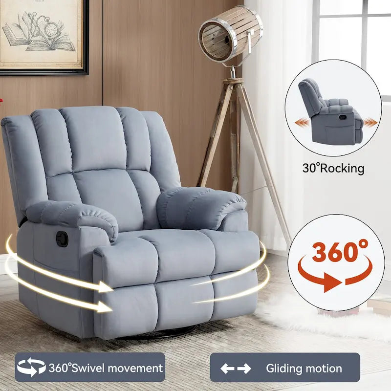 Fauteuil inclinable, pivotant et berçant surdimensionné, Repose-pieds, Poches, Manuel