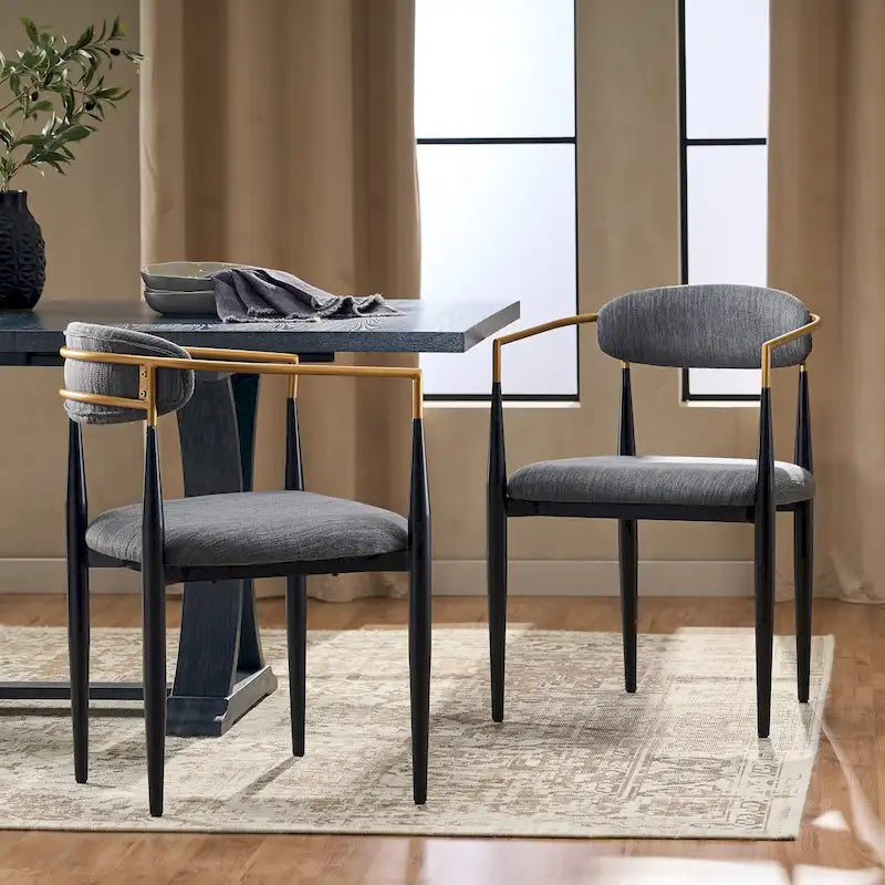 Chaises de salle à manger en fer rembourrées de tissu (lot de 2)