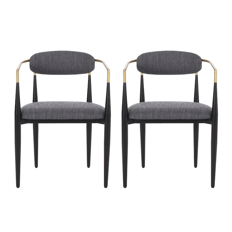 Chaises de salle à manger en fer rembourrées de tissu (lot de 2)