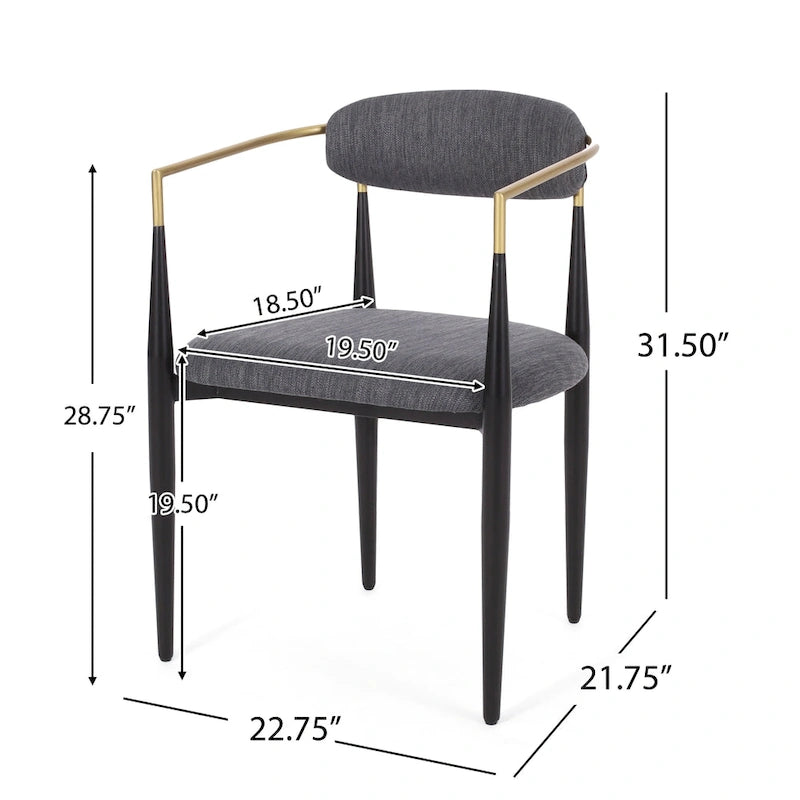 Chaises de salle à manger en fer rembourrées de tissu (lot de 2)