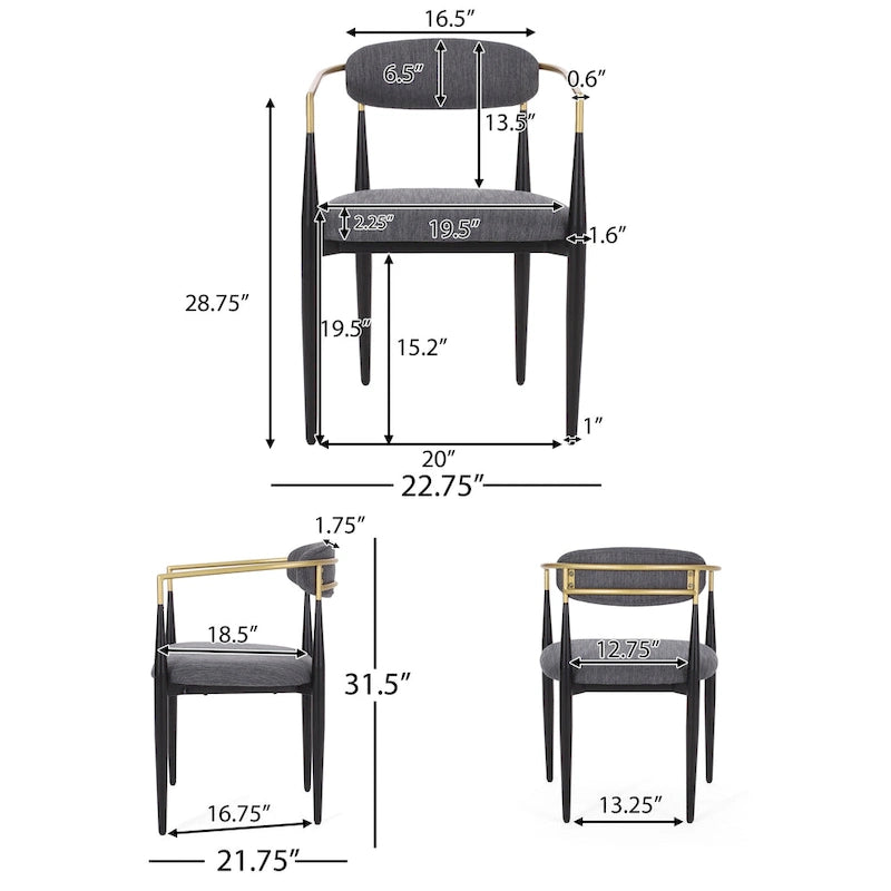Chaises de salle à manger en fer rembourrées de tissu (lot de 2)