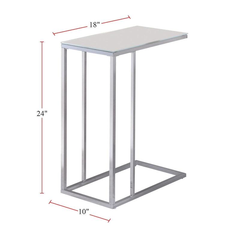 Table d'appoint avec plateau en verre, chrome et blanc