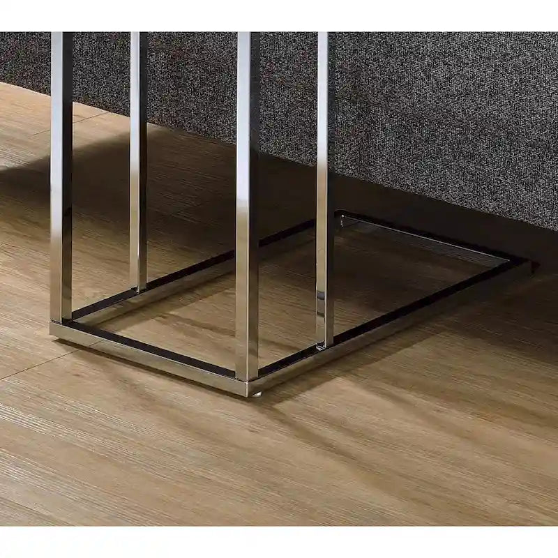 Table d'appoint avec plateau en verre, chrome et blanc