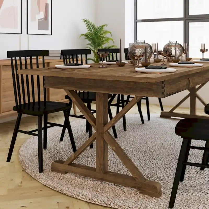 Table à manger pliante rectangulaire en pin massif antique et rustique, 9' x 40