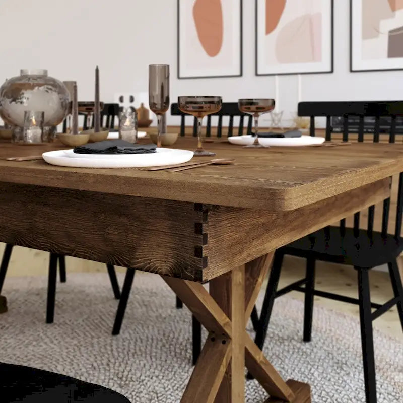 Table à manger pliante rectangulaire en pin massif antique et rustique, 9' x 40