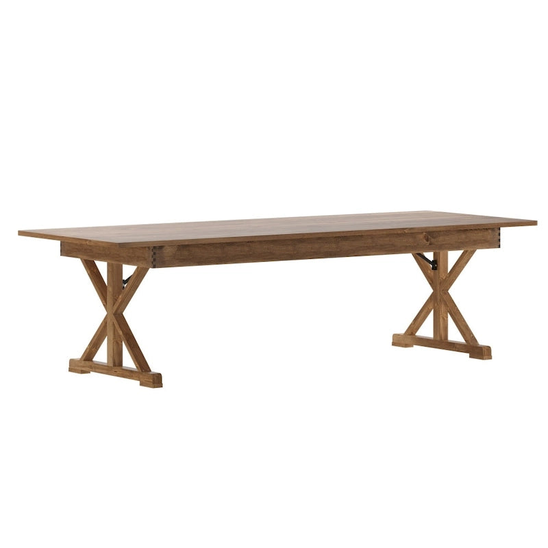 Table à manger pliante rectangulaire en pin massif antique et rustique, 9' x 40