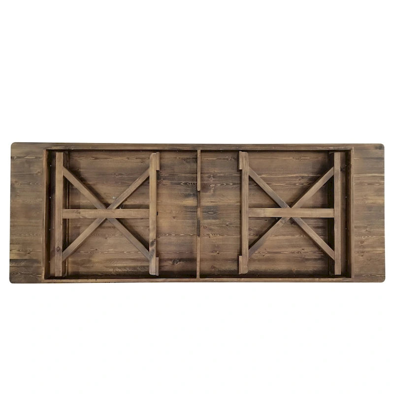 Table à manger pliante rectangulaire en pin massif antique et rustique, 9' x 40