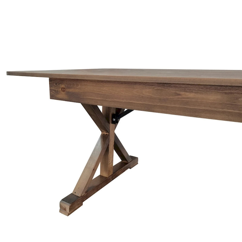 Table à manger pliante rectangulaire en pin massif antique et rustique, 9' x 40