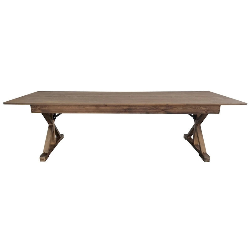 Table à manger pliante rectangulaire en pin massif antique et rustique, 9' x 40