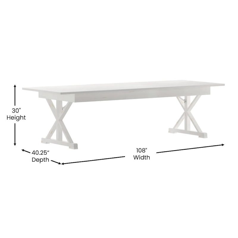 Table à manger pliante rectangulaire en pin massif antique et rustique, 9' x 40