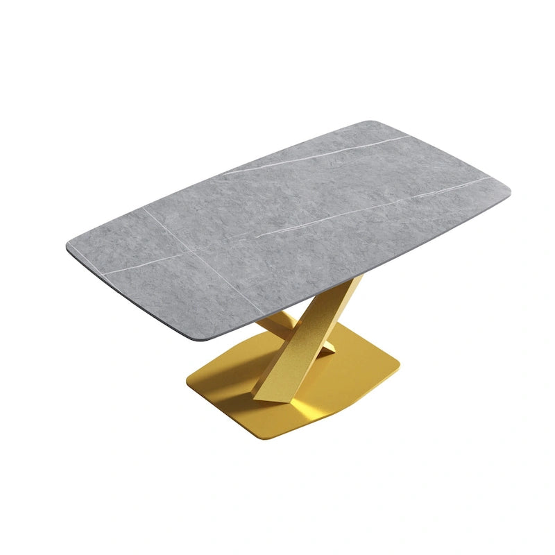Table de salle à manger moderne 63" avec plateau en ardoise et pieds en métal, Table à manger en marbre
