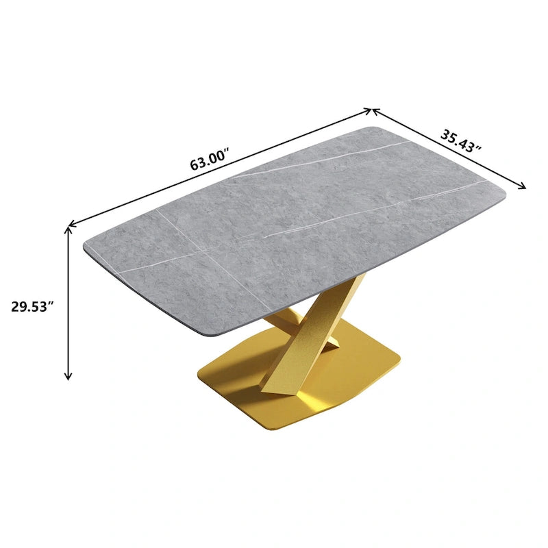 Table de salle à manger moderne 63" avec plateau en ardoise et pieds en métal, Table à manger en marbre
