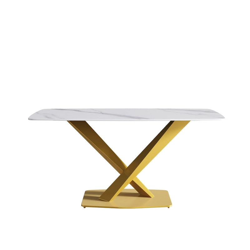 Table de salle à manger moderne 63" avec plateau en ardoise et pieds en métal, Table à manger en marbre