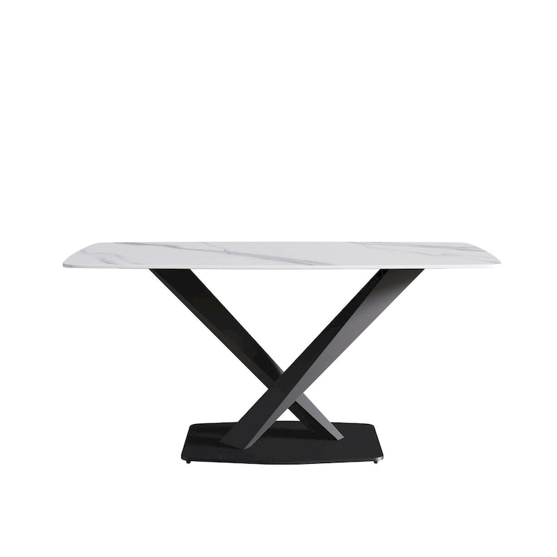 Table de salle à manger moderne 63" avec plateau en ardoise et pieds en métal, Table à manger en marbre