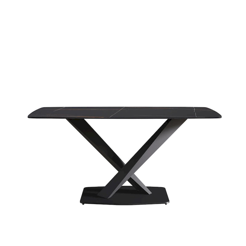Table de salle à manger moderne 63" avec plateau en ardoise et pieds en métal, Table à manger en marbre