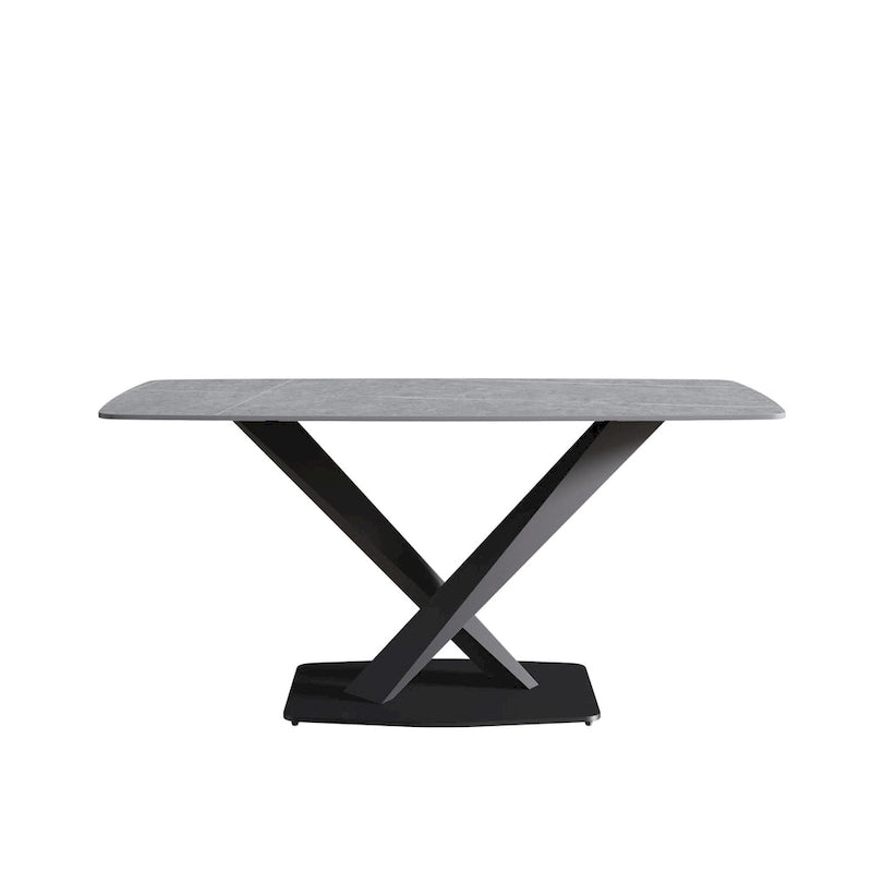 Table de salle à manger moderne 63" avec plateau en ardoise et pieds en métal, Table à manger en marbre
