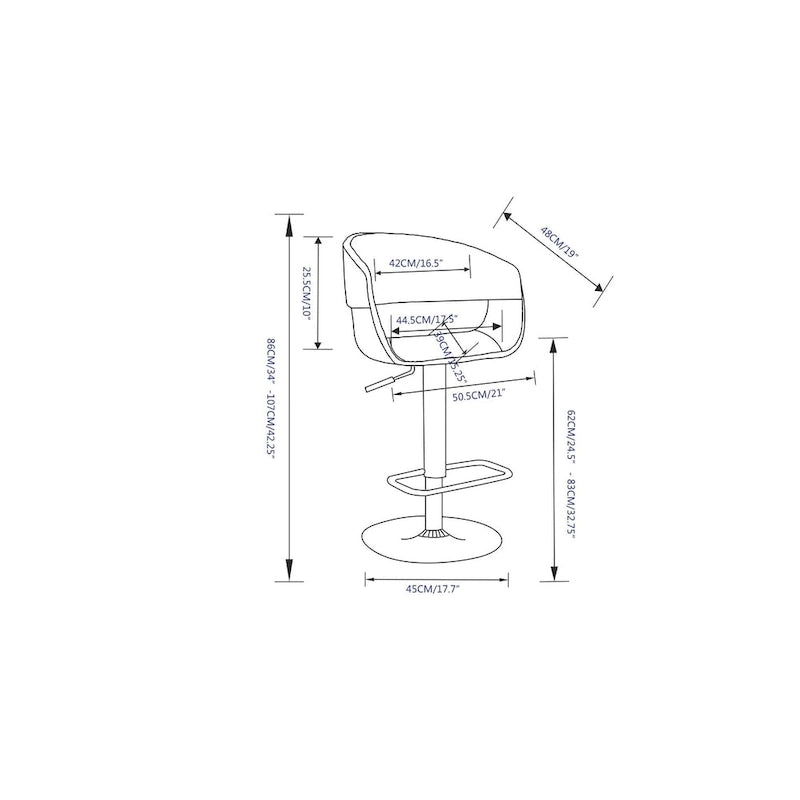 Tabouret de bar pivotant et réglable de 84 cm, style Mid-Century Modern