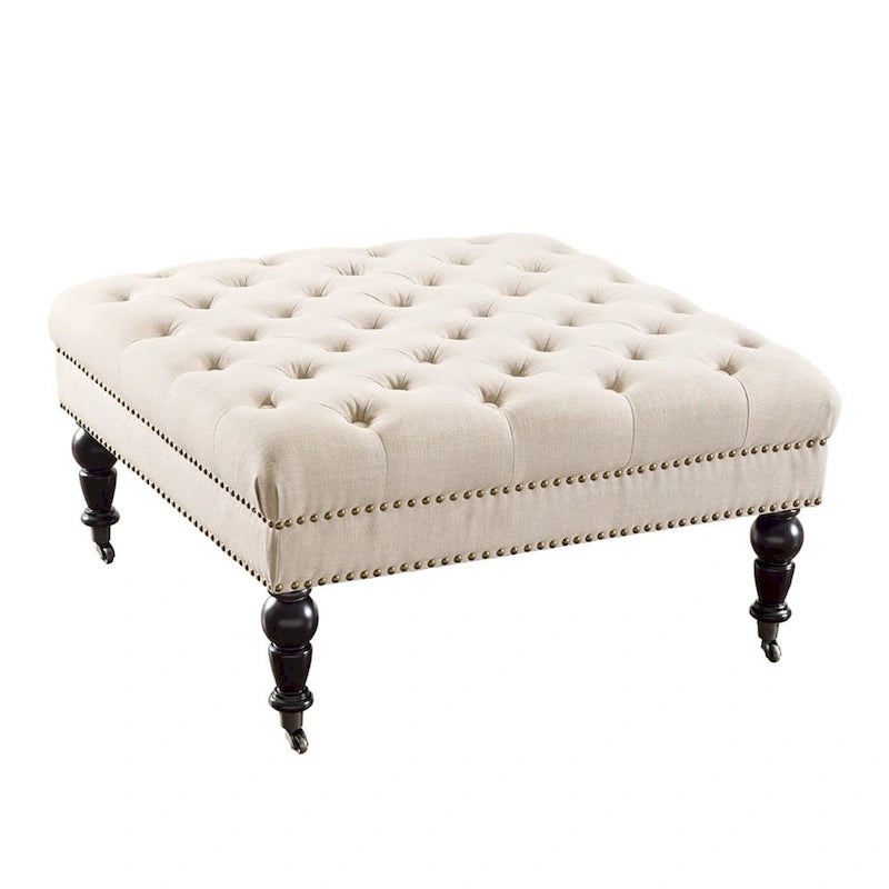 Pouf capitonné carré naturel
