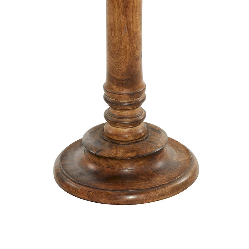 Table d'appoint en bois de manguier avec motifs éléphant ou floraux, sculptée à la main, avec piètement tourné - Marron foncé