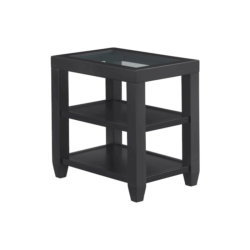Bout de canapé de 40 cm de large avec plateau en bois et verre et étagère de rangement