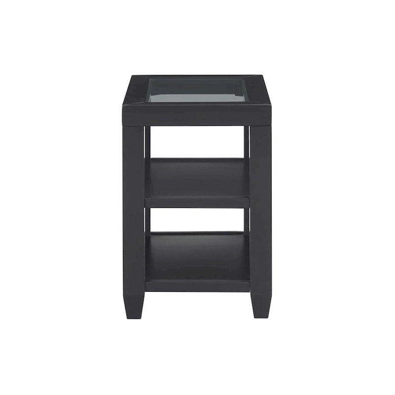 Bout de canapé de 40 cm de large avec plateau en bois et verre et étagère de rangement