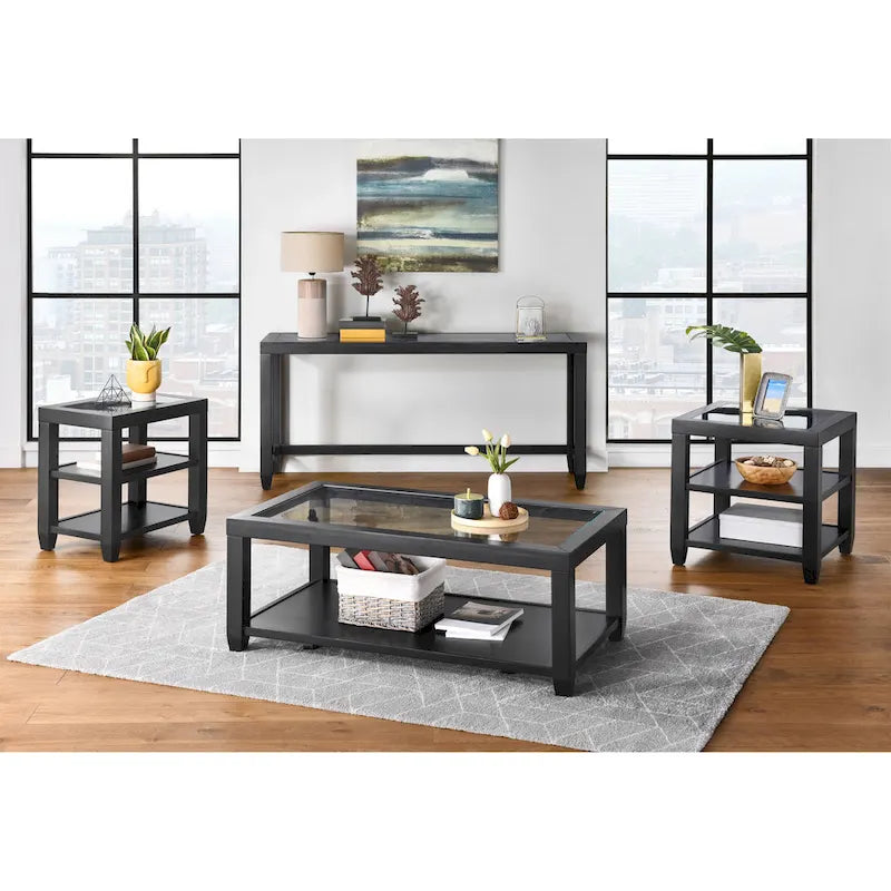 Bout de canapé de 40 cm de large avec plateau en bois et verre et étagère de rangement