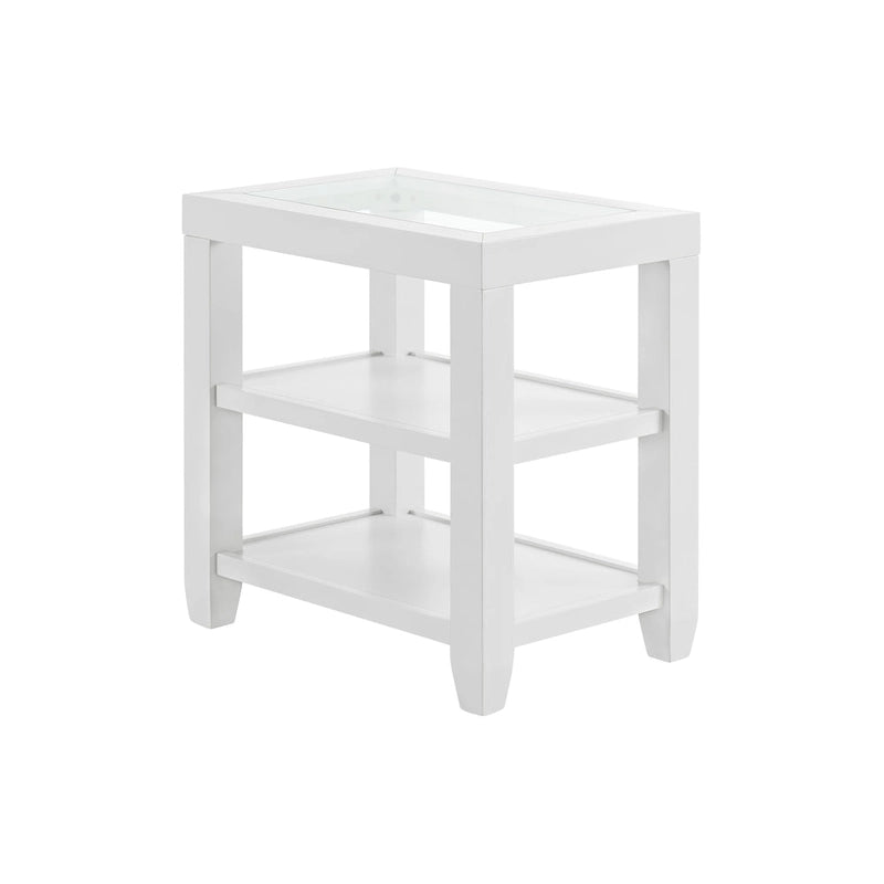 Bout de canapé de 40 cm de large avec plateau en bois et verre et étagère de rangement