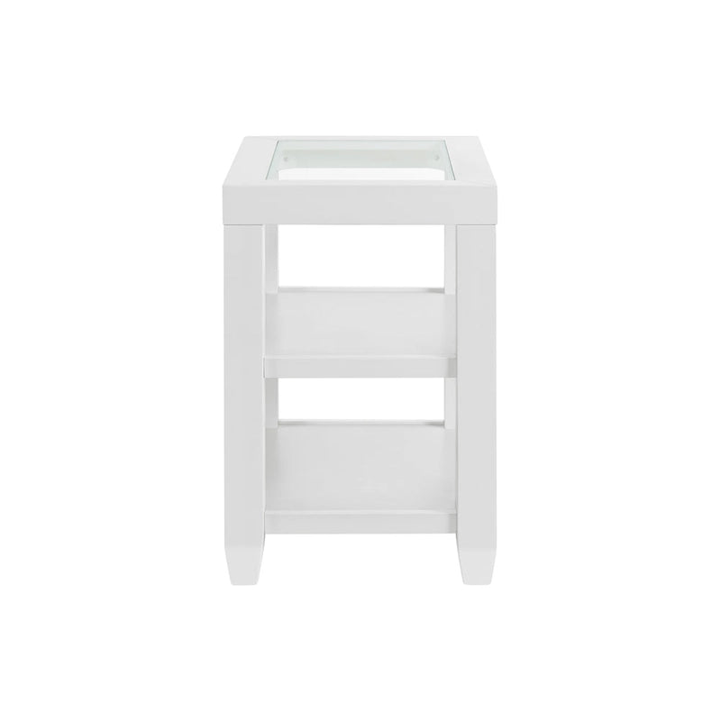 Bout de canapé de 40 cm de large avec plateau en bois et verre et étagère de rangement