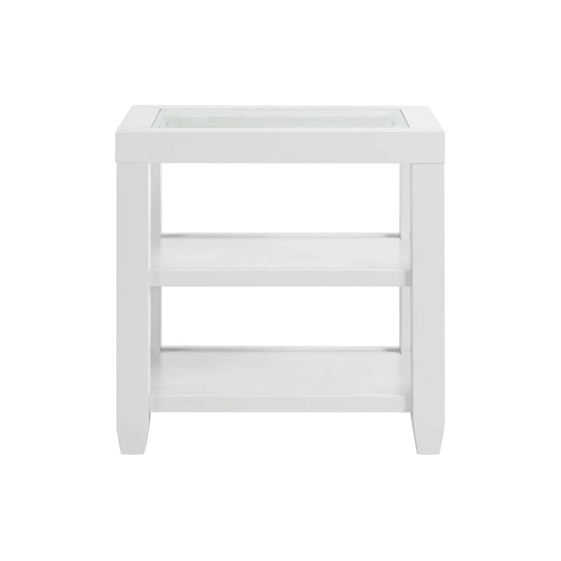 Bout de canapé de 40 cm de large avec plateau en bois et verre et étagère de rangement