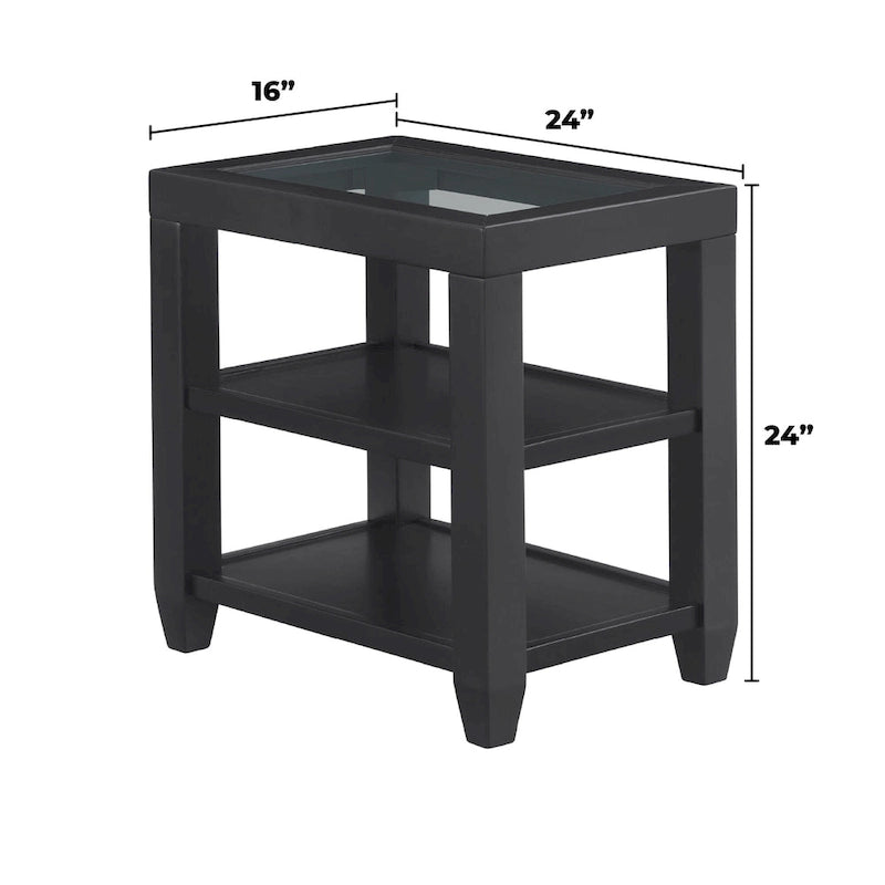 Bout de canapé de 40 cm de large avec plateau en bois et verre et étagère de rangement
