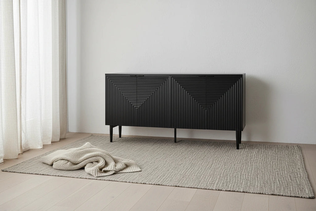Buffet moderne de 160 cm de large à 4 portes avec casier à vin et pieds en métal