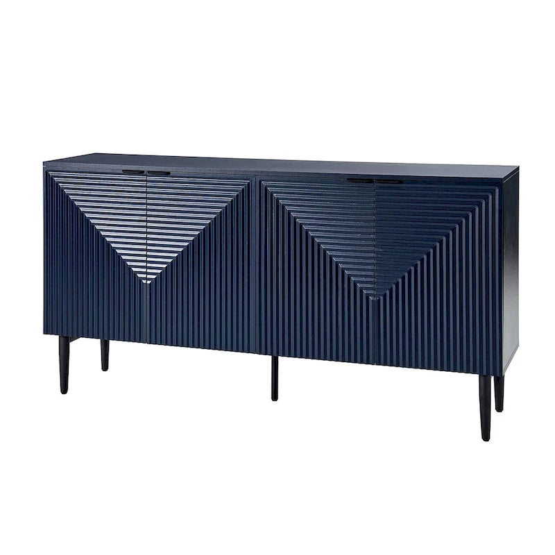 Buffet moderne de 160 cm de large à 4 portes avec casier à vin et pieds en métal