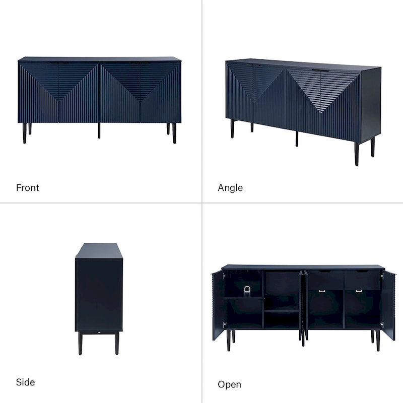 Buffet moderne de 160 cm de large à 4 portes avec casier à vin et pieds en métal