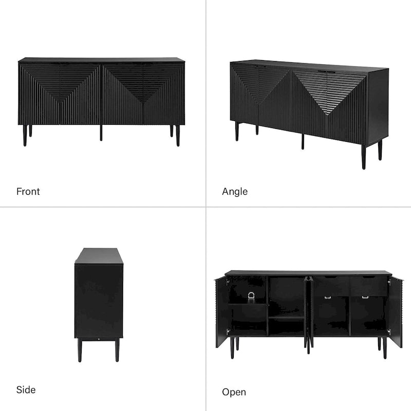 Buffet moderne de 160 cm de large à 4 portes avec casier à vin et pieds en métal
