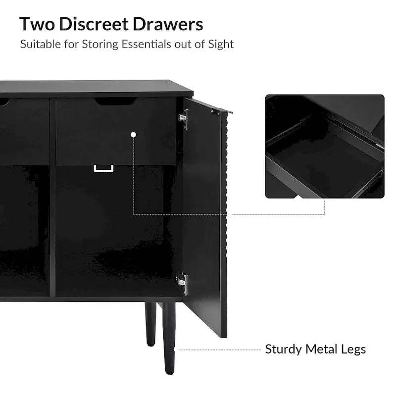 Buffet moderne de 160 cm de large à 4 portes avec casier à vin et pieds en métal