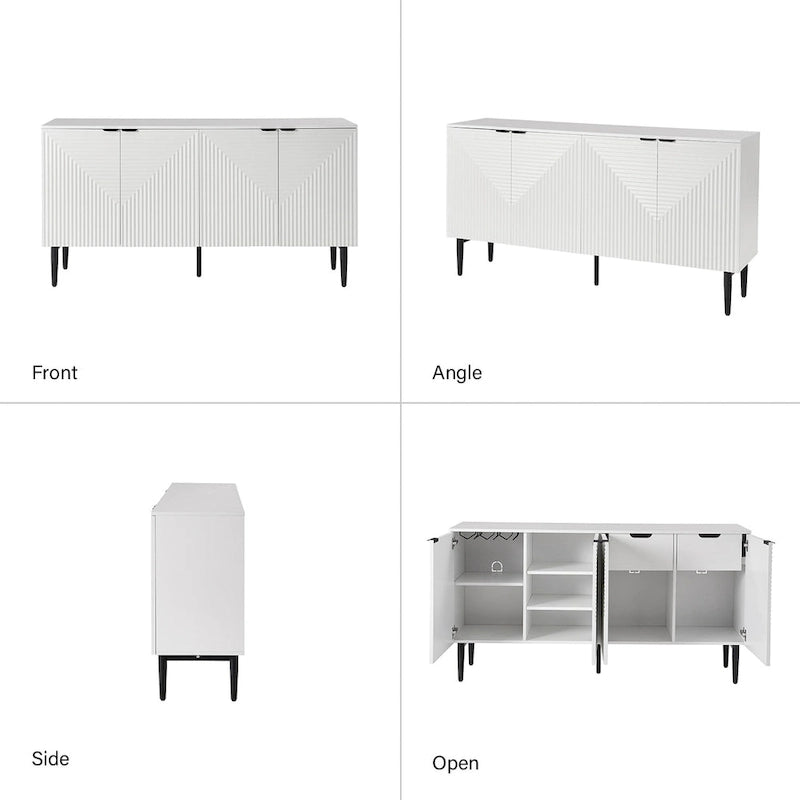 Buffet moderne de 160 cm de large à 4 portes avec casier à vin et pieds en métal